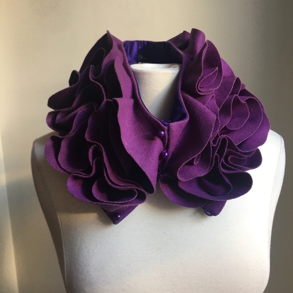 Ruffled Petal Scarf/ Collar Purple Wool